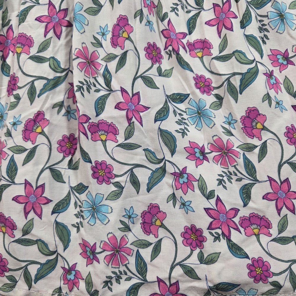 shosho White Floral Maxi Skirt A line  Small Pink & Green Print Boho Layered - Picture 7 of 9